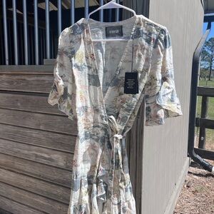 Reformation Cream Midi Wrap Dress with Flutter Sleeves